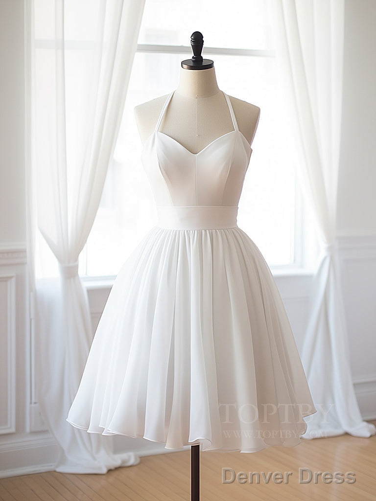 Simple Chiffon White Short Prom Dress, White Homecoming Dresses Main image