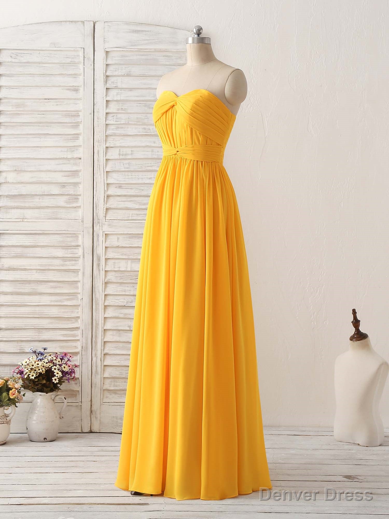 Simple Chiffon Yellow Long Prom Dress Simple Bridesmaid Dresses Secondary image