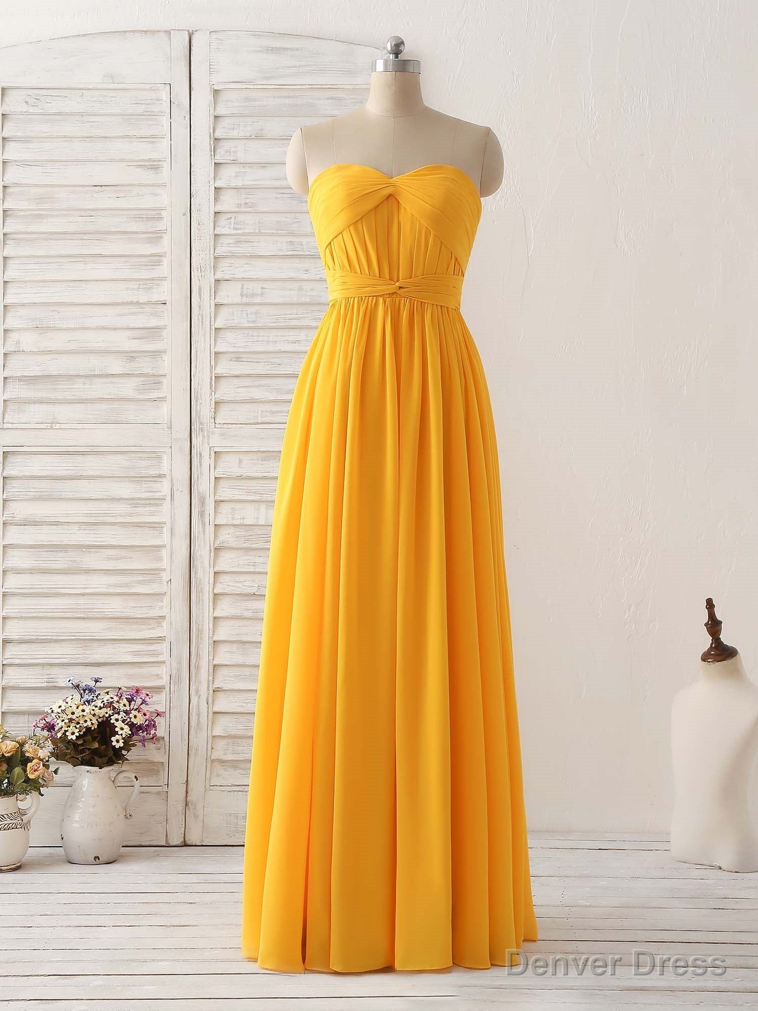 Simple Chiffon Yellow Long Prom Dress Simple Bridesmaid Dresses Main image