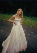 Simple Classic White A Line Strap Satin Tulle Long Prom Dress Wedding Dresses