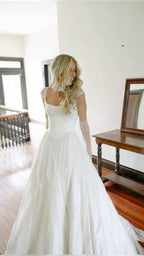 Simple Classic White A Line Strap Satin Tulle Long Prom Dress Wedding Dresses
