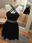 Simple Cute Black Chiffon Homecoming Dresses with Beads Sash