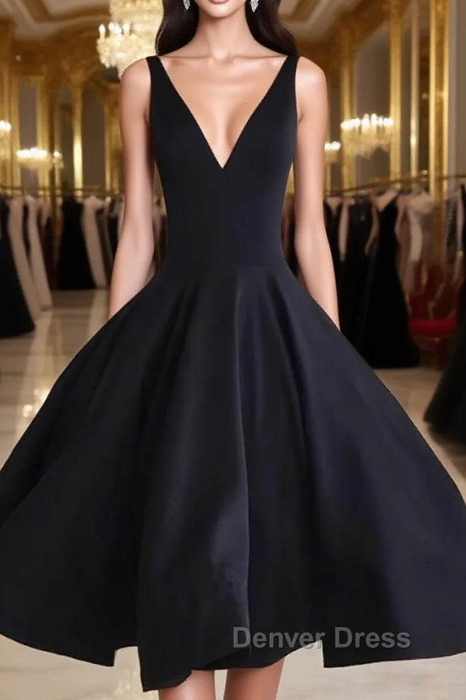 Simple Cute V Neck Short Black Prom Dress, Cute Black Homecoming Dress, Graduation Dresses Main image