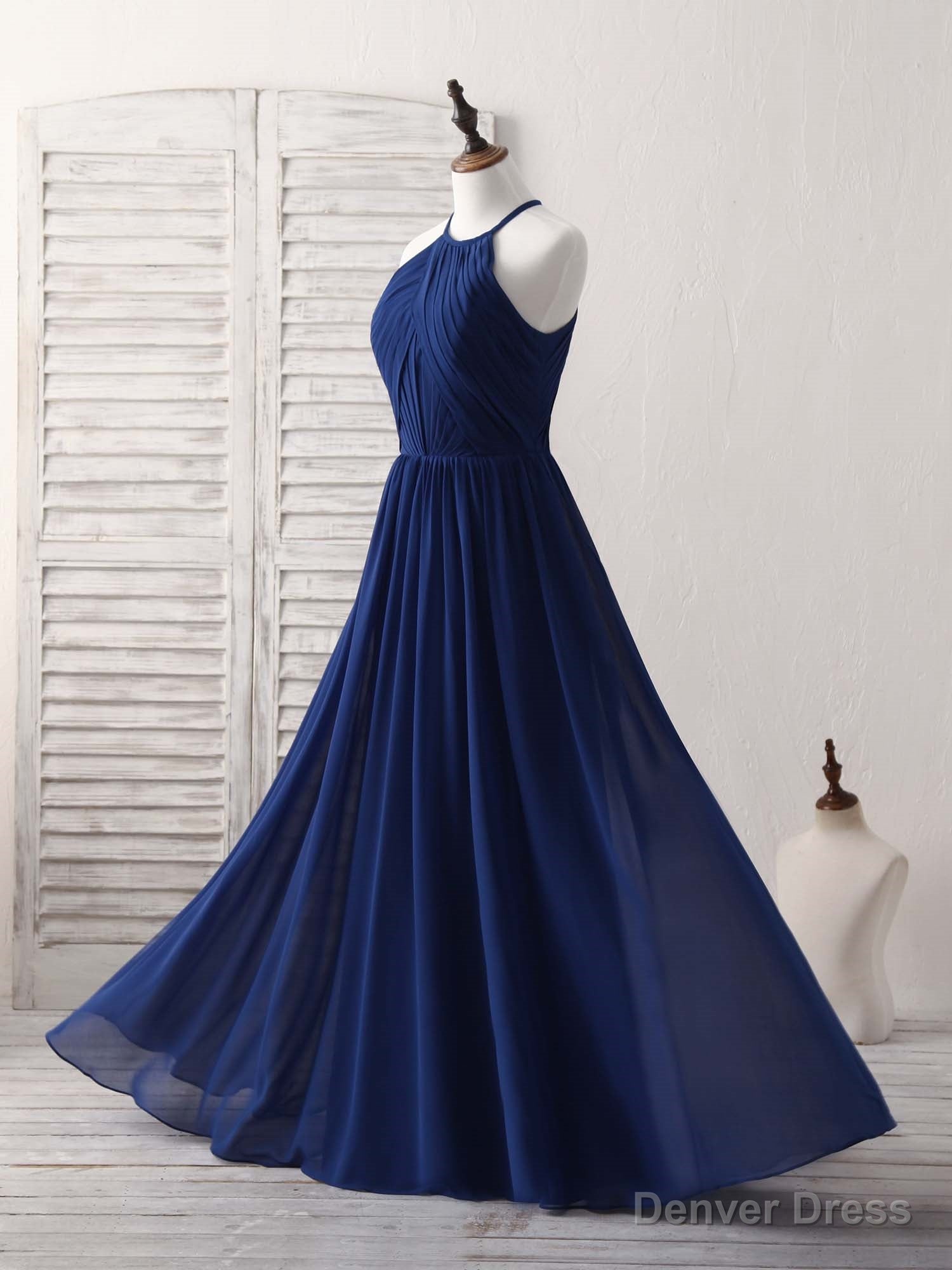 Simple Dark Blue Chiffon Long Prom Dress Blue Bridesmaid Dresses Secondary image