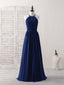 Simple Dark Blue Chiffon Long Prom Dress Blue Bridesmaid Dresses
