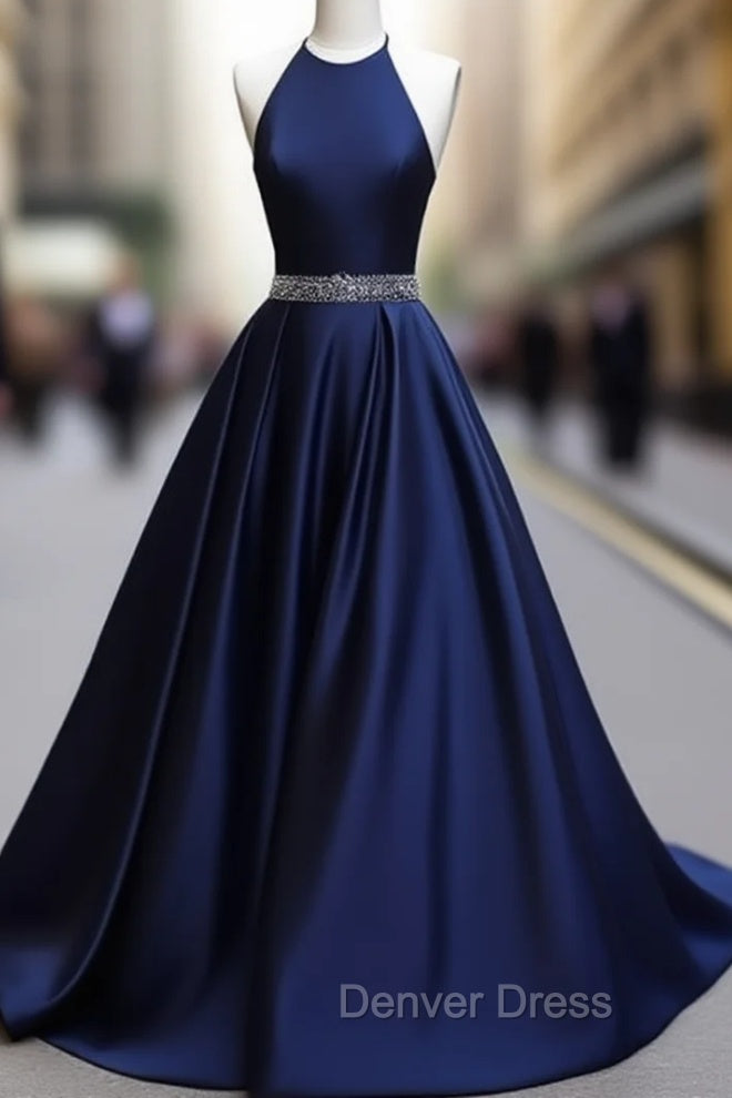 Simple Dark Blue Long Prom Dresses, Evening Dresses