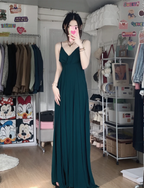 Simple Dark Green A-Line V-Neck Halter Chiffon Long Prom Dresses Evening Dresses Bridesmaid Dresses