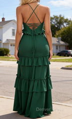Simple Dark Green Prom Dress A-Line V-Neck Sleeveless Prom Dresses Spaghetti Straps