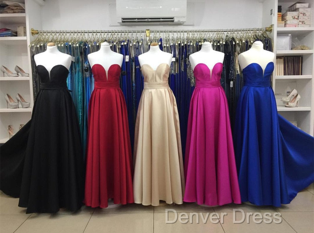 Simple Design Sweetheart Long Satin Prom Dresses