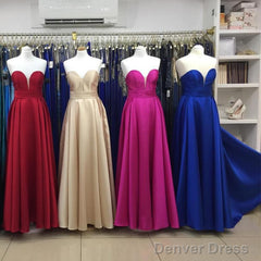 Simple Design Sweetheart Long Satin Prom Dresses