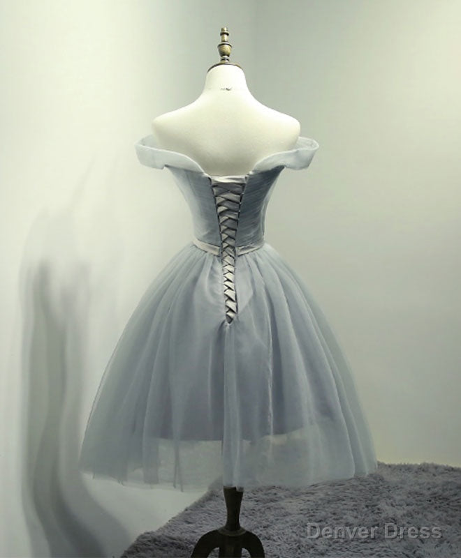 Simple Gray Tulle Short Prom Dress, Gray Tulle Bridesmaid Dresses