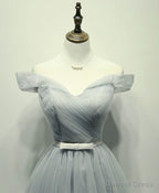 Simple Gray Tulle Short Prom Dress, Gray Tulle Bridesmaid Dresses