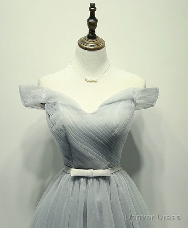 Simple Gray Tulle Short Prom Dress, Gray Tulle Bridesmaid Dresses