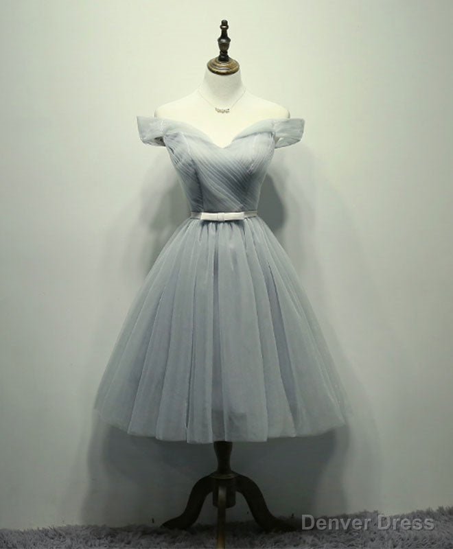 Simple Gray Tulle Short Prom Dress, Gray Tulle Bridesmaid Dresses Main image