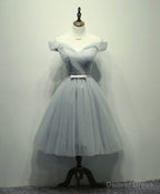 Simple Gray Tulle Short Prom Dress, Gray Tulle Bridesmaid Dresses