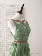 Simple Green Chiffon Long Prom Dress, Green Bridesmaid Dresses