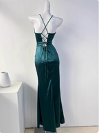 Simple Green Mermaid Pleated Crisscross Sash Slit Satin Long Prom Dresses Evening Dresses Bridesmaid Dresses