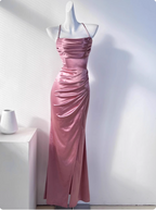 Simple Green Mermaid Pleated Crisscross Sash Slit Satin Long Prom Dresses Evening Dresses Bridesmaid Dresses