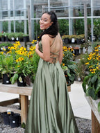 Simple Green Satin Long Prom Dress, Green Prom Dresses