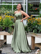 Simple Green Satin Long Prom Dress, Green Prom Dresses