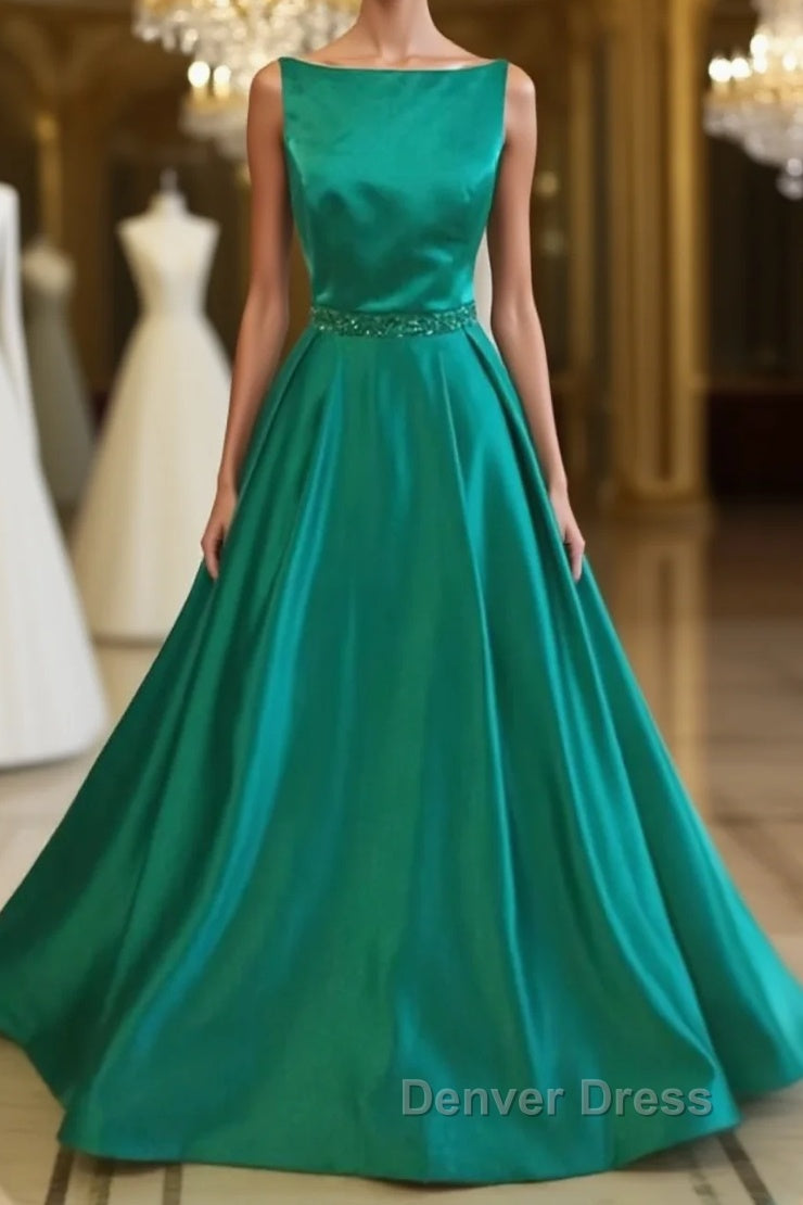 Simple Green Satin Long Prom Dress, Green Prom Dress, Green Graduation Dress, Green Prom Dresses Main image