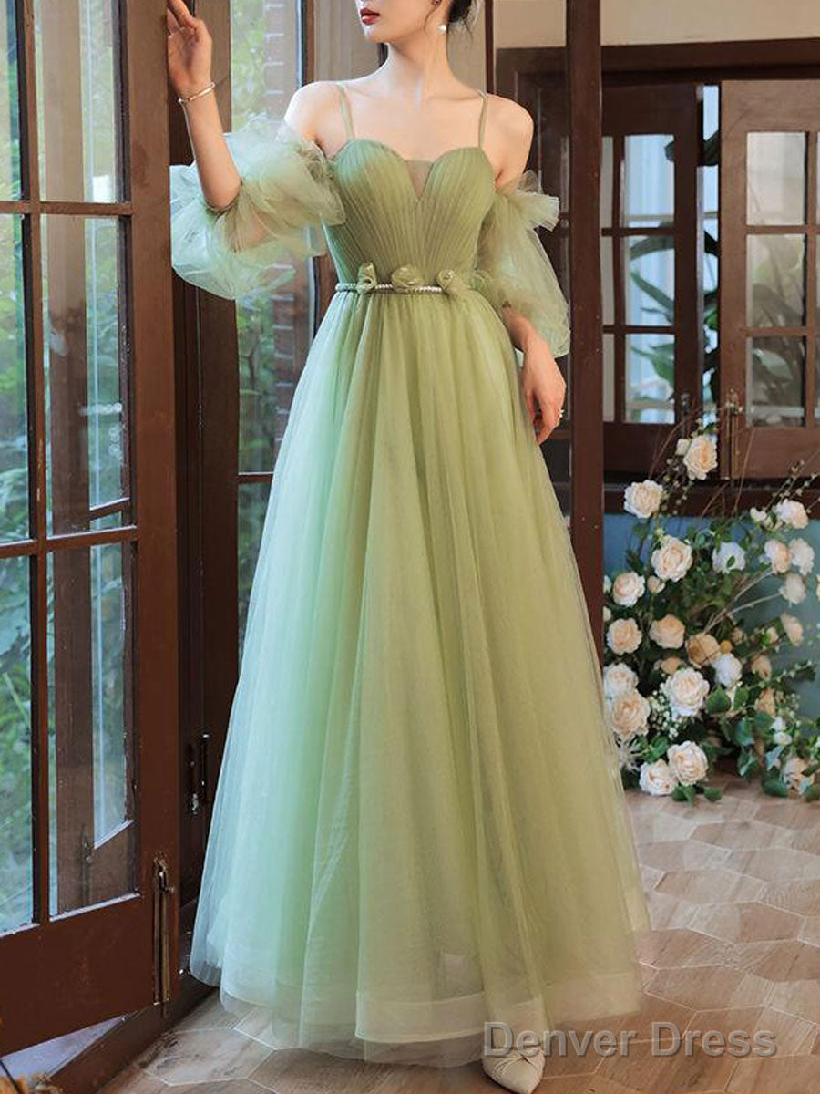 Simple Green Tulle Bridesmaid Dress, Green Tulle Prom Dresses