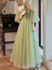Simple Green Tulle Bridesmaid Dress, Green Tulle Formal Dress