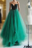 Simple Green Tulle Long Prom Dresses, Green Evening Dresses