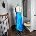 Simple Halter Neck Satin Blue Open Back Homecoming Dresses