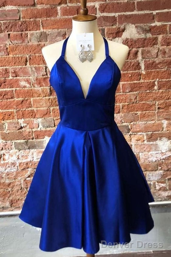 Simple Halter Royal Blue Short Homecoming Dresses Main image