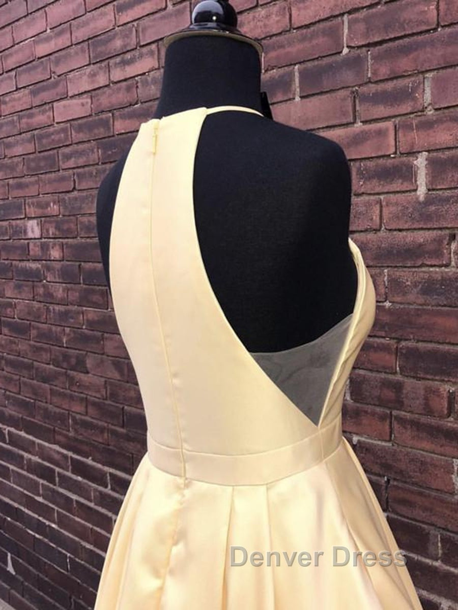 Simple Halter Yellow Satin Long Prom Dresses 2019, Yellow Formal Dresses Long Evening Dresses Secondary image