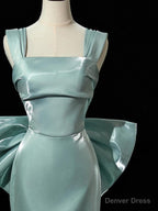 Simple hydra Satin Bow Tie Green Long Prom Dress, Green Long Prom Dresses