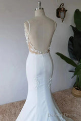 Simple Italian Noodle Strap Satin Mermaid Modern Floor Mopping Wedding Dress