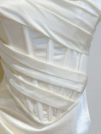 Simple Ivory Mermaid Square Neck Strapless Pleated Satin Prom Dresses Evening Dresses Bridesmaid Dresses