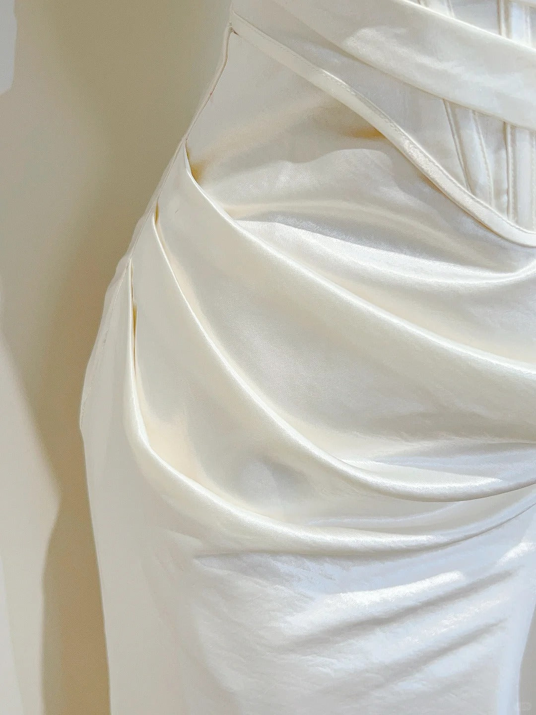 Simple Ivory Mermaid Square Neck Strapless Pleated Satin Prom Dresses Evening Dresses Bridesmaid Dresses
