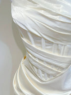 Simple Ivory Mermaid Square Neck Strapless Pleated Satin Prom Dresses Evening Dresses Bridesmaid Dresses