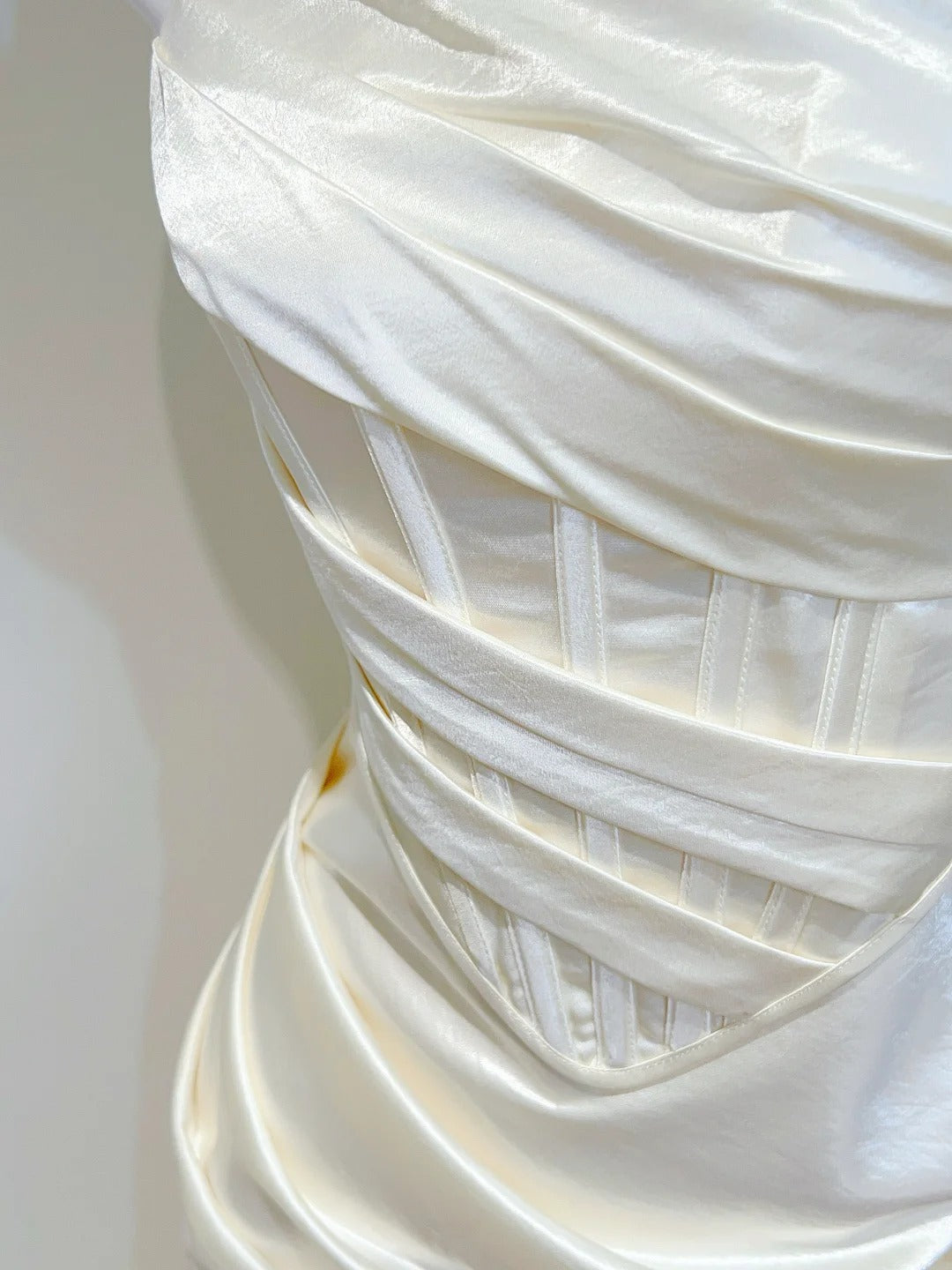 Simple Ivory Mermaid Square Neck Strapless Pleated Satin Prom Dresses Evening Dresses Bridesmaid Dresses