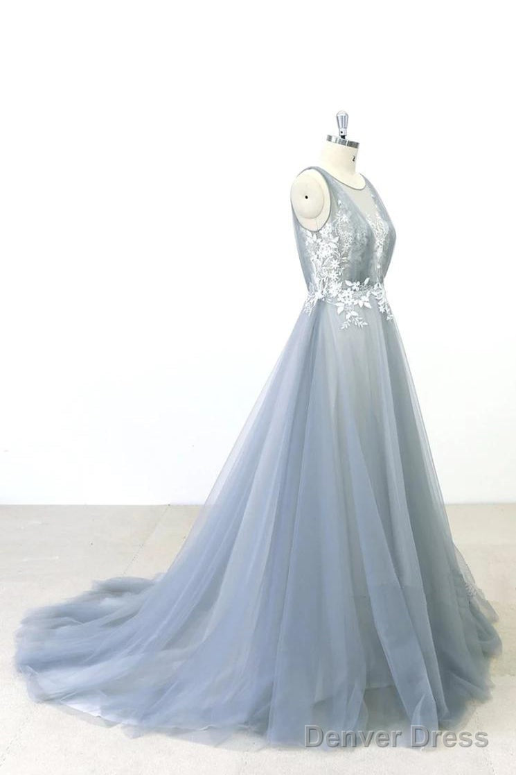 Simple Lace A-Line Tulle Long Prom Dress With A Train