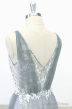 Simple Lace A-Line Tulle Long Prom Dress With A Train