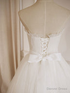 Simple  Lace Tea Length White Prom Dress, Tulle Lace Bridesmaid Dress