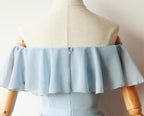 Simple Light Blue Off Shoulder Prom Dress , Short Prom Dresses