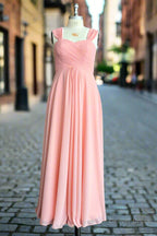 Simple Long A Line Chiffon Sweetheart Chiffon Bridesmaid Dresses