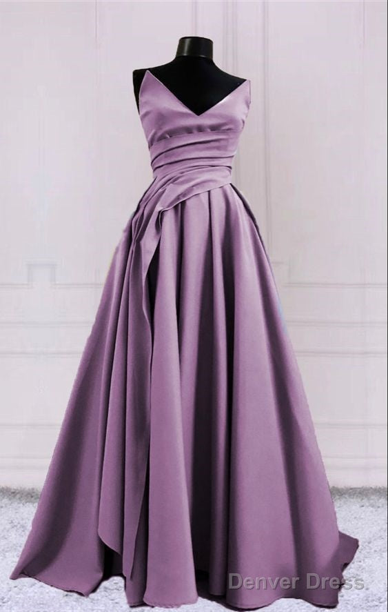 Simple Long Mauve Prom Dresses V Neck Split Formal Gown
