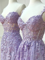 Simple Long Purple Lace Prom Dresses Evening Dresses