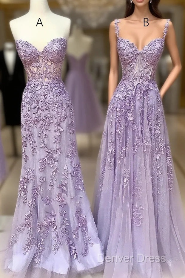 Simple Long Purple Lace Prom Dresses Evening Dresses Main image