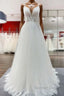 Simple Long V Neck Sequins Ruffles A Line Tulle Backless Wedding Dresses