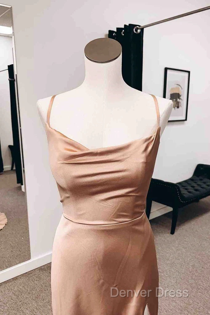 Simple Long Wedding Guest Dress Sheath Satin Prom Dresses