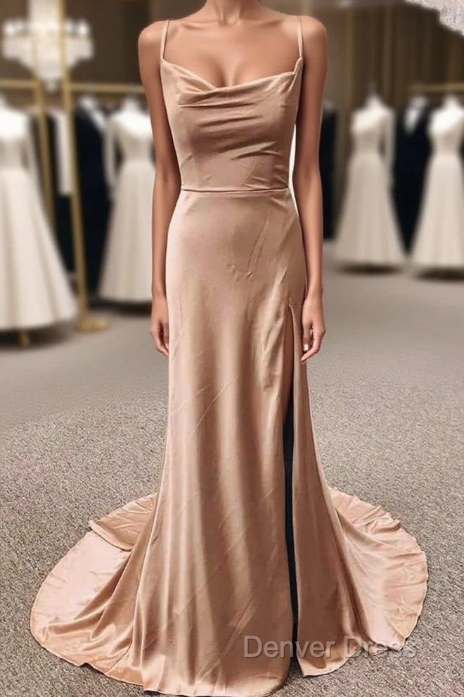 Simple Long Wedding Guest Dresses Sheath Satin Formal Evening Dresses Main image