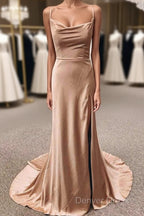 Simple Long Wedding Guest Dresses Sheath Satin Formal Evening Dresses