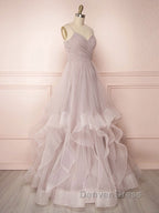 Simple Lotus root starch tulle long prom Dress, tulle Prom Dresses